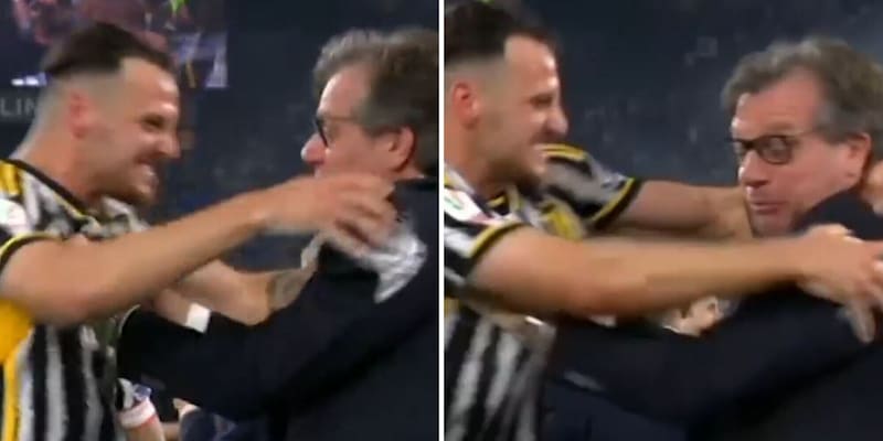 Gatti, pazza gioia Juve: strappa la giacca a Giuntoli dopo la Coppa Italia