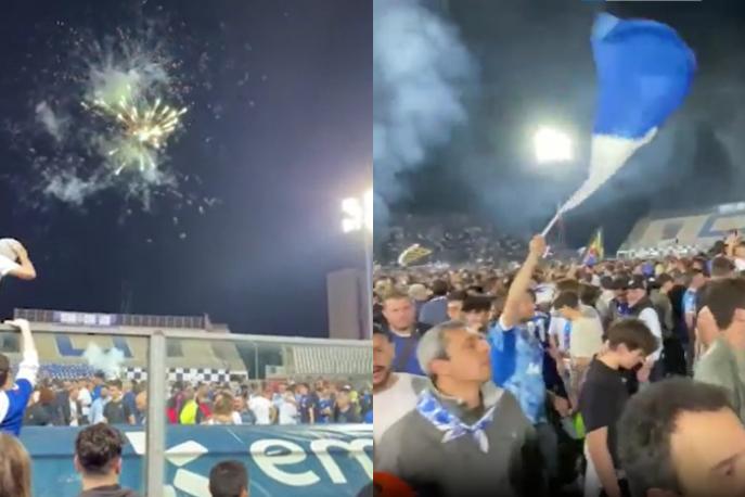 Video, Como promosso in Serie A: la festa al Sinigaglia tra fuochi d’artificio e invasione di campo