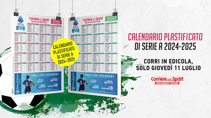 Il calendario plastificato della Serie A 2024/25 domani in edicola con il Corriere dello Sport