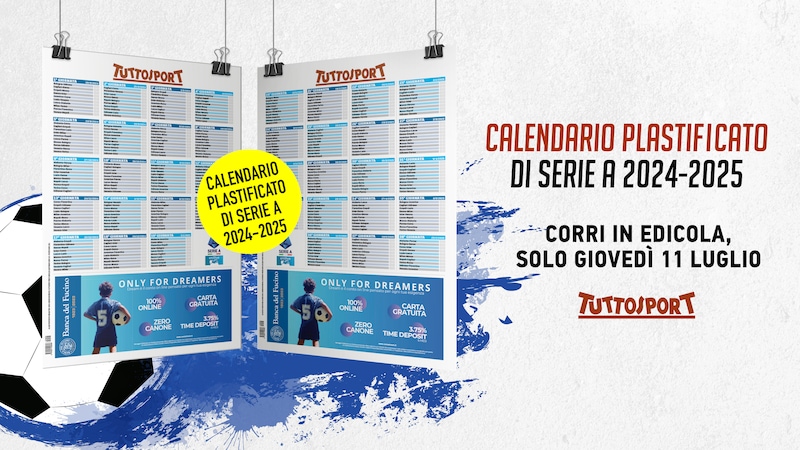 Il calendario plastificato della Serie A 2024/25 domani in edicola con Tuttosport