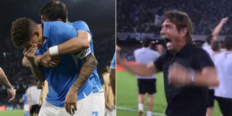 Di Lorenzo in lacrime sotto la curva del Napoli dopo il gol: Conte si scatena