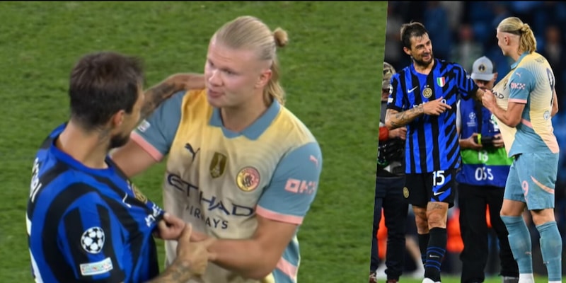 Haaland e il siparietto con Acerbi dopo City-Inter: “Vuoi la mia maglia?”