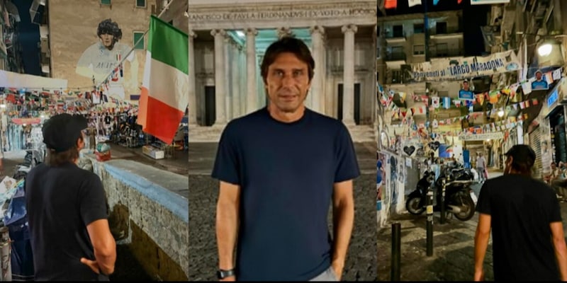 Conte, visita al murales di Maradona in piena notte: le foto sui social