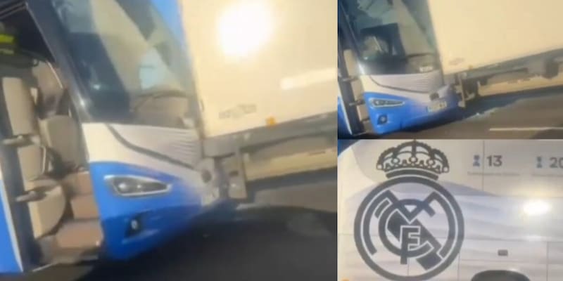 Real Madrid, che spavento: il bus della squadra si scontra con un camion